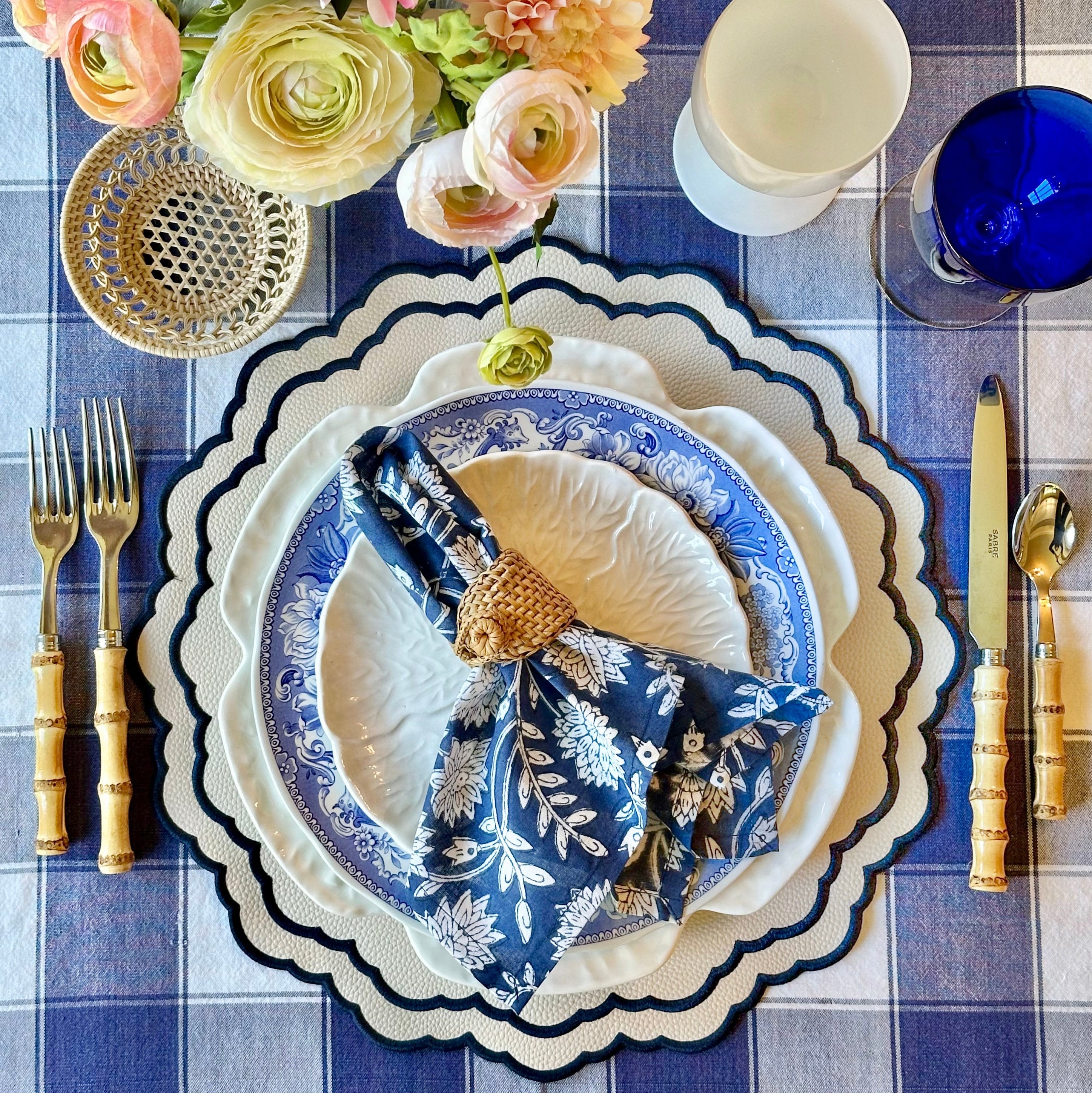 SCARLET WHITE & NAVY BLUE FAUX LEATHER PLACEMAT (Set Of 4)