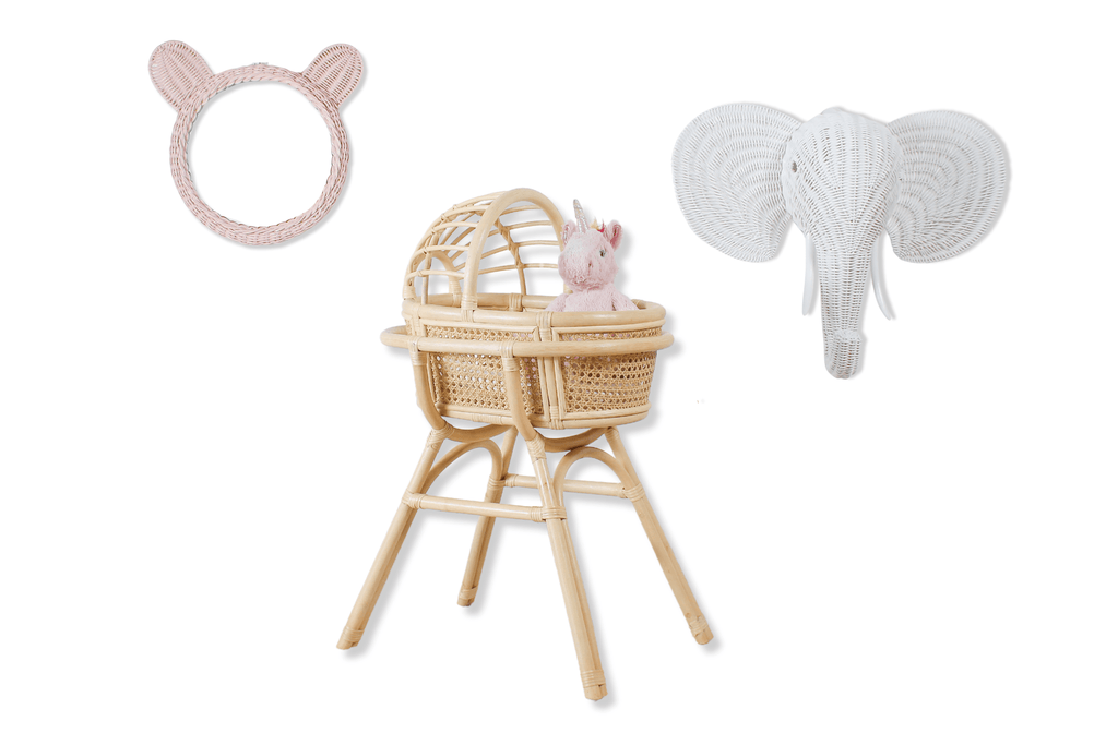 Handwoven Rattan Doll Bassinet with Stand