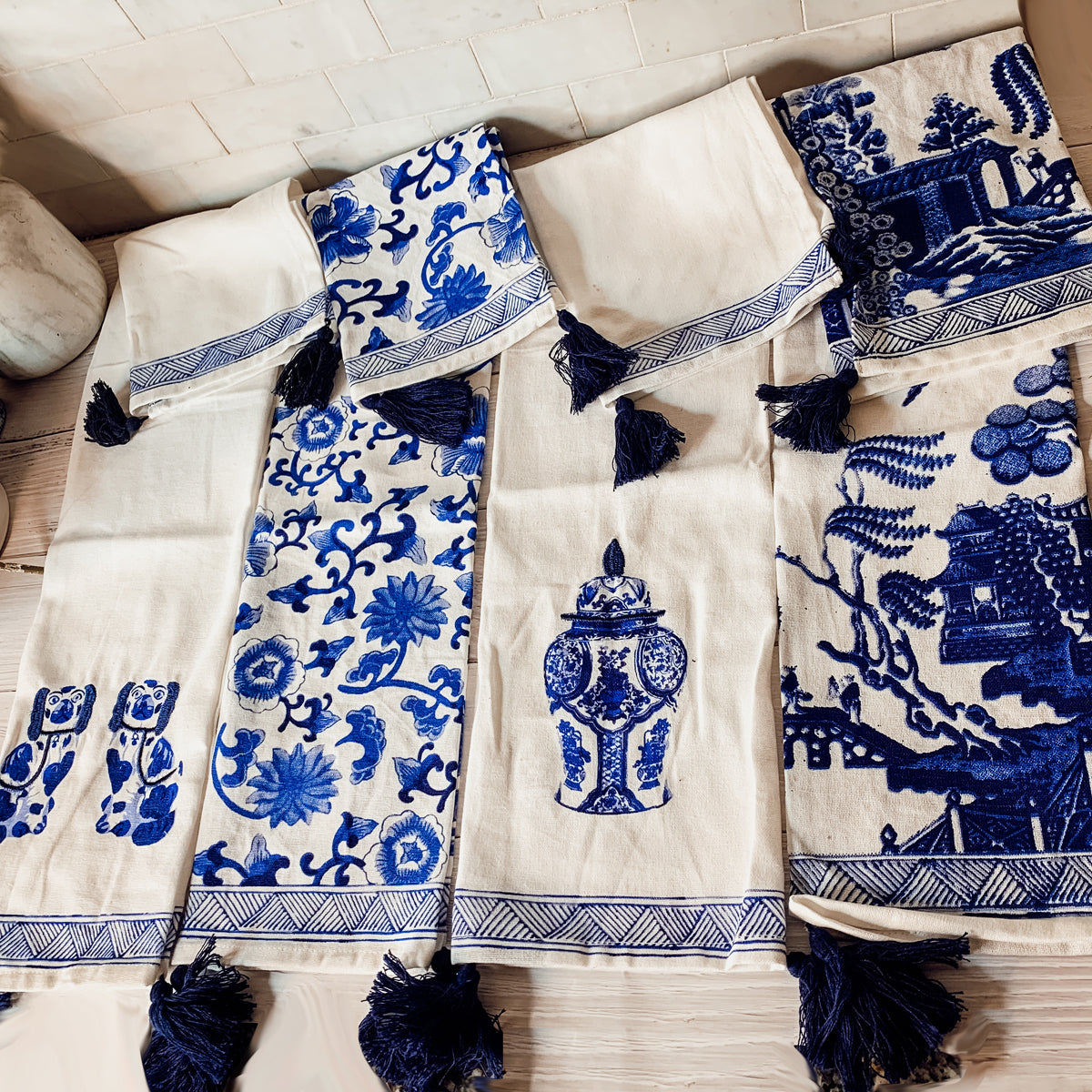 Blue & White Chinoiserie Tea Towels