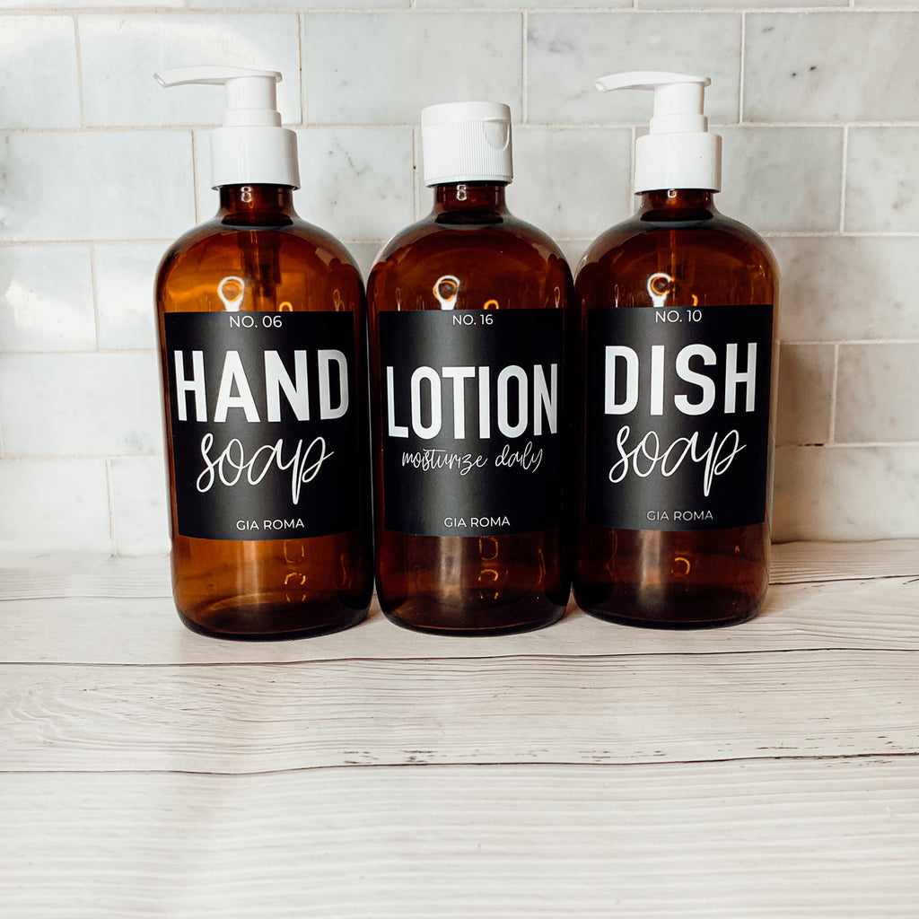 Amber Glass Refillable Soap Dispenser — 16 oz