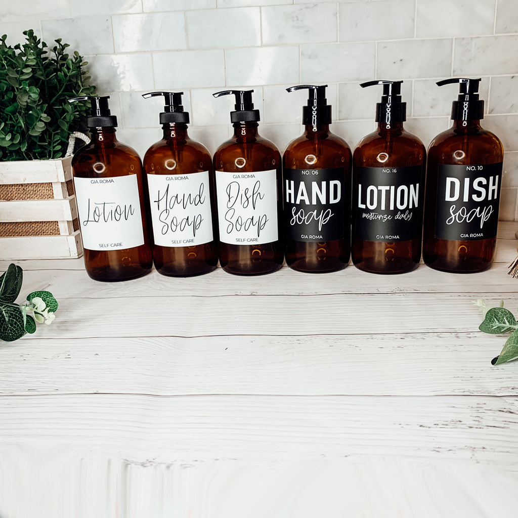 Amber Glass Refillable Soap Dispenser — 16 oz