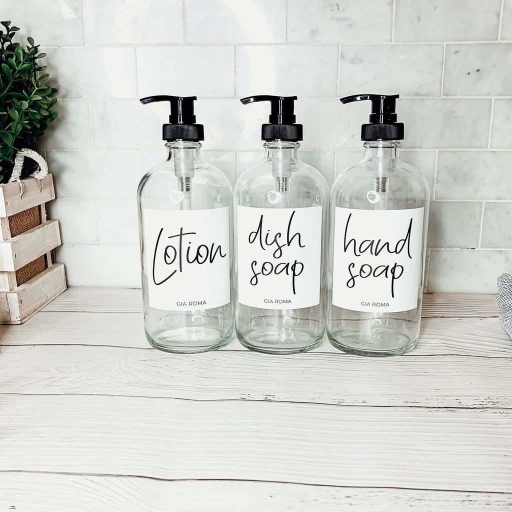 Clear Glass Refillable Soap Dispenser — 16 oz