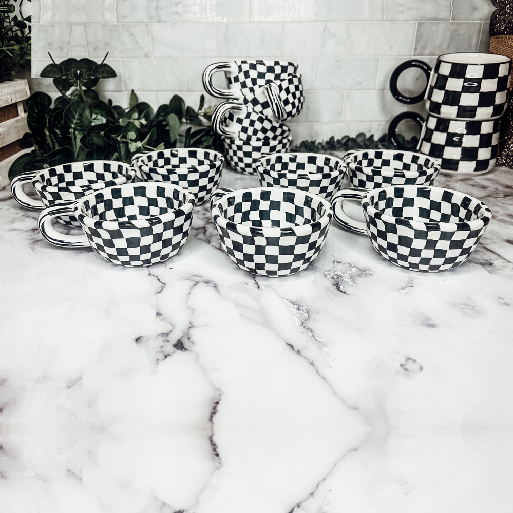 Black & White Checkered Ceramic Mug — 5 oz