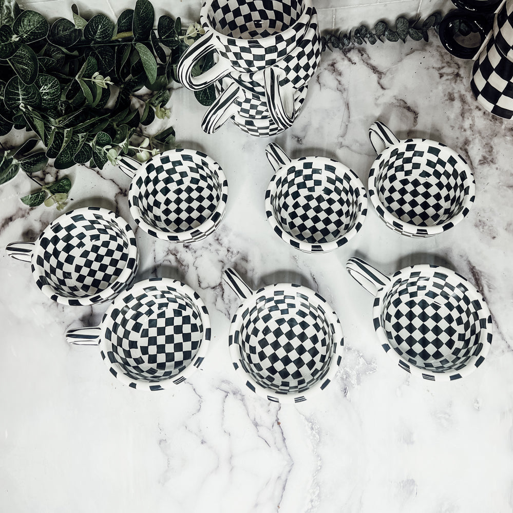 Black & White Checkered Ceramic Mug — 5 oz
