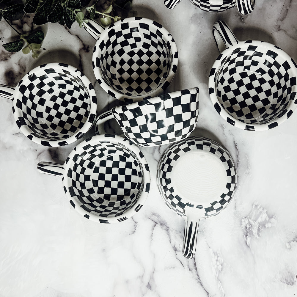 Black & White Checkered Ceramic Mug — 5 oz