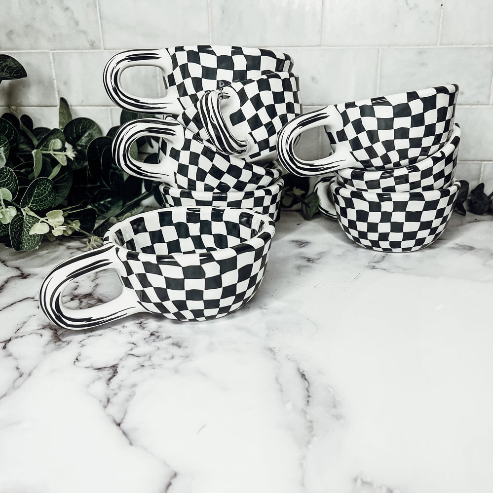 Black & White Checkered Ceramic Mug — 5 oz