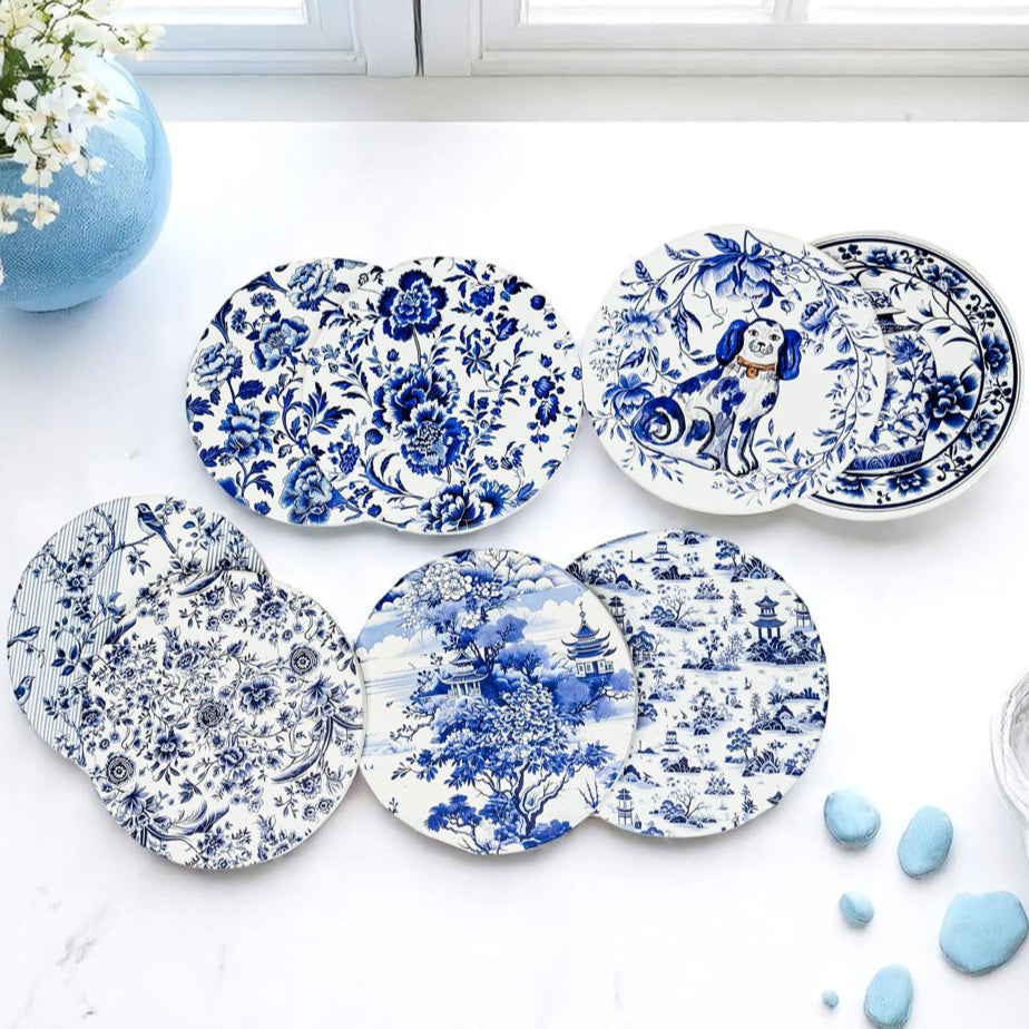 Blue & White Chinoiserie Ceramic Coasters