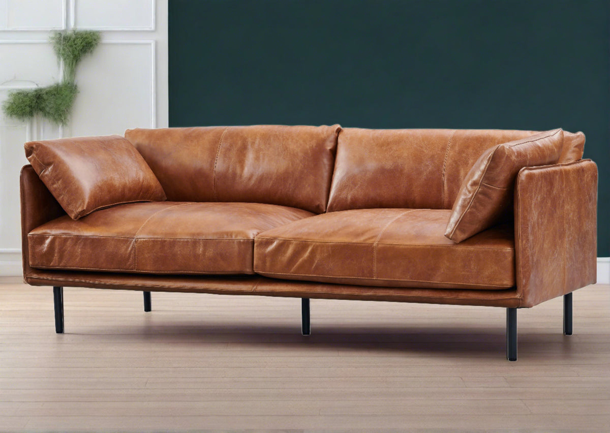 Venezia Industrial Modern Leather Sofa - Light Brown Leather