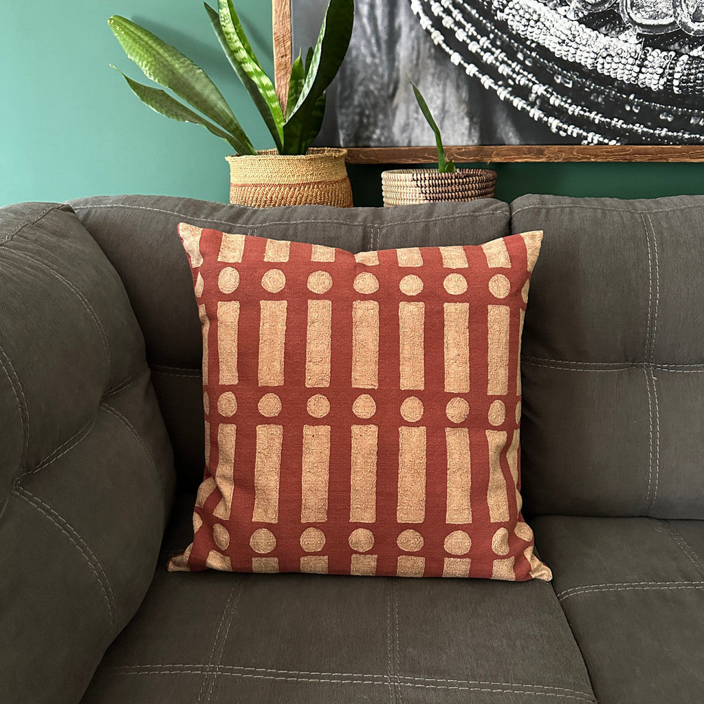 Terracotta Lines + Dots Pillow Cover