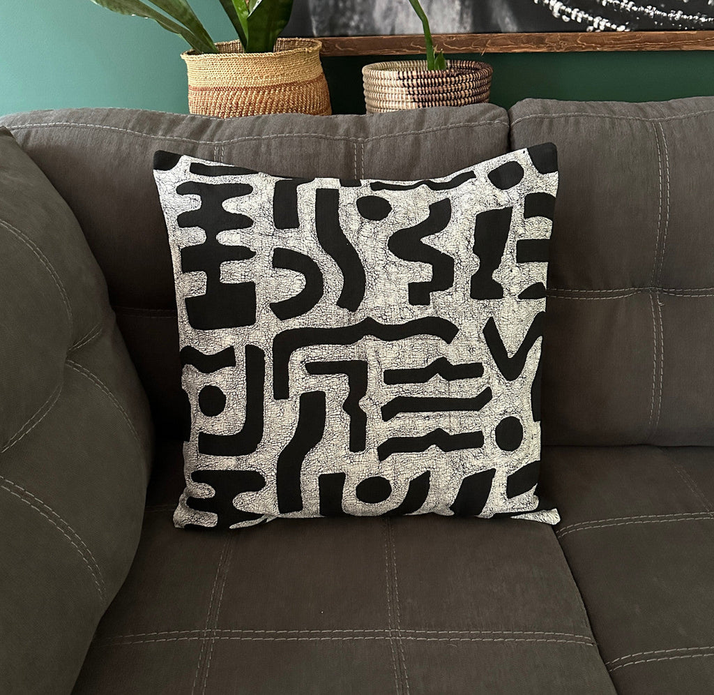 Black + White Bogo Marks Pillow Cover
