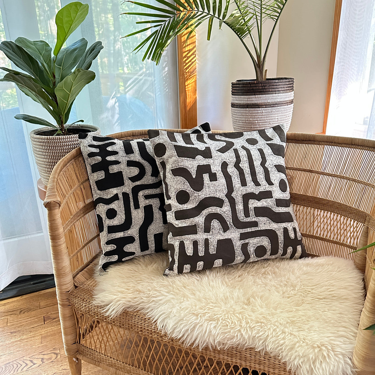 Brown + White Bogo Marks Pillow Cover