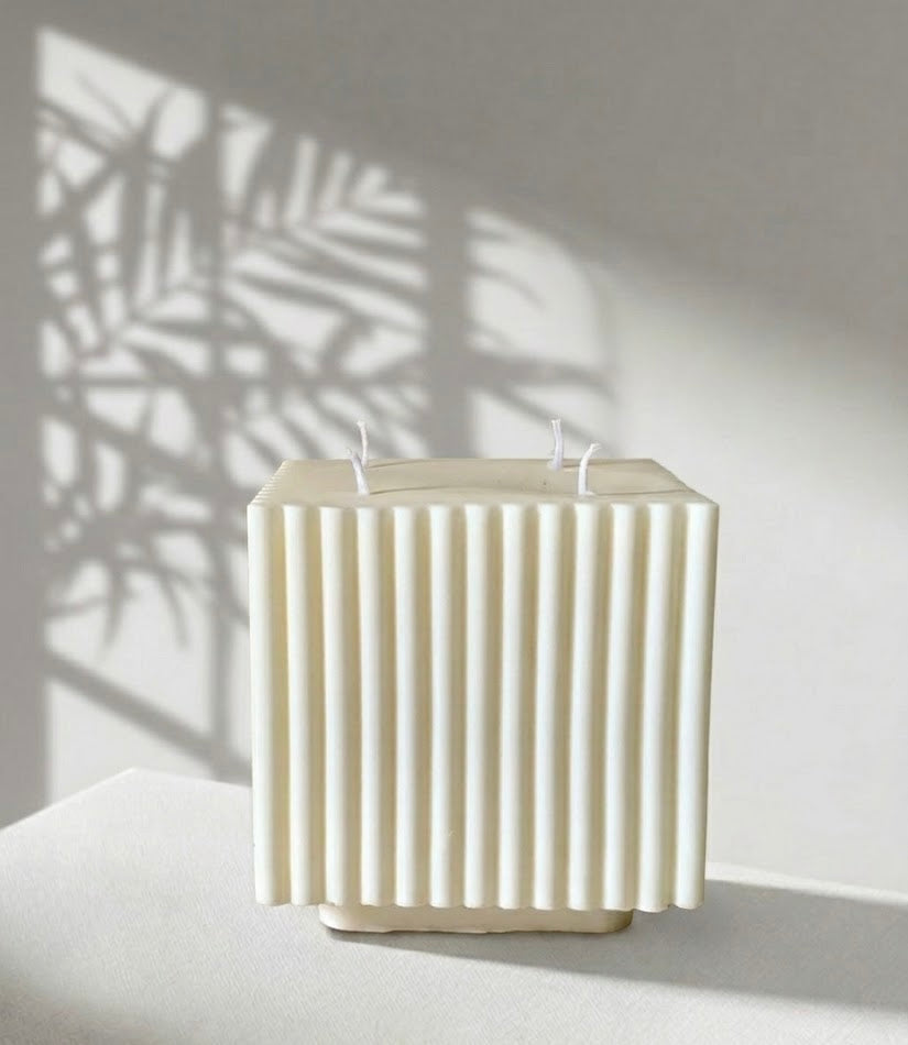 Ribbed Cube Sculptural Candle
