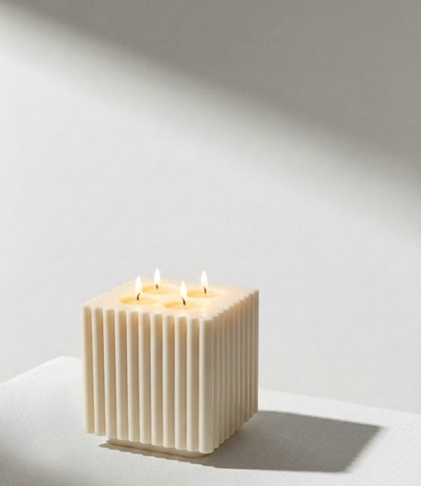 Ribbed Cube Sculptural Candle