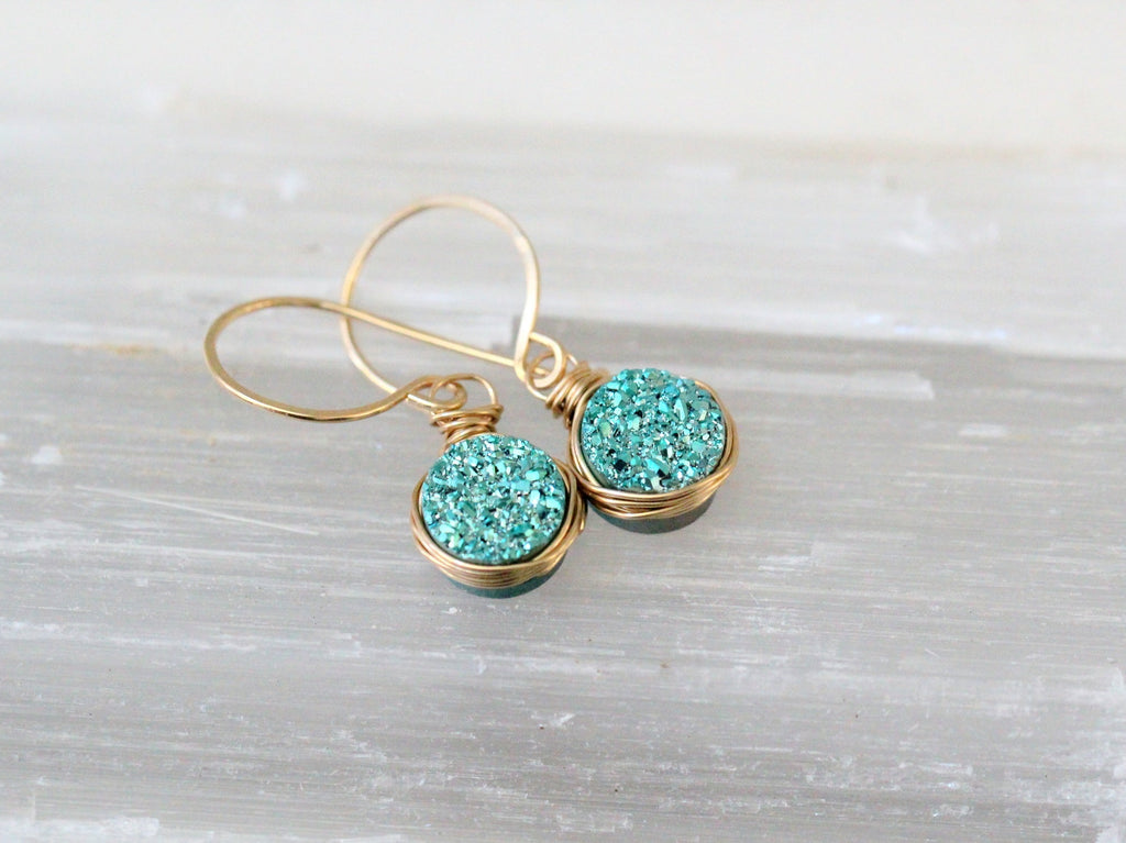 Petite Druzy Drops - Teal