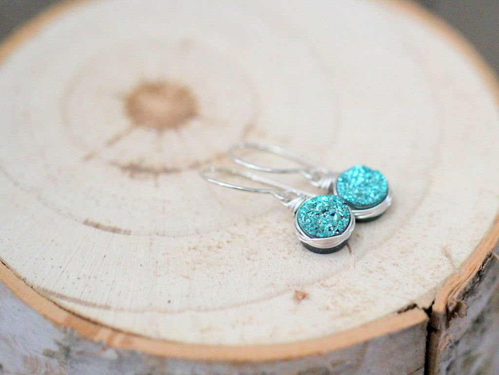 Petite Druzy Drops - Teal