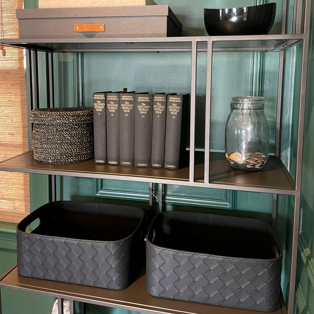 Leather Woven Bin (Black)