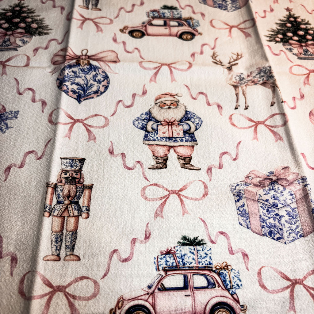 Pink & Blue Chinoiserie Christmas Kitchen Towel