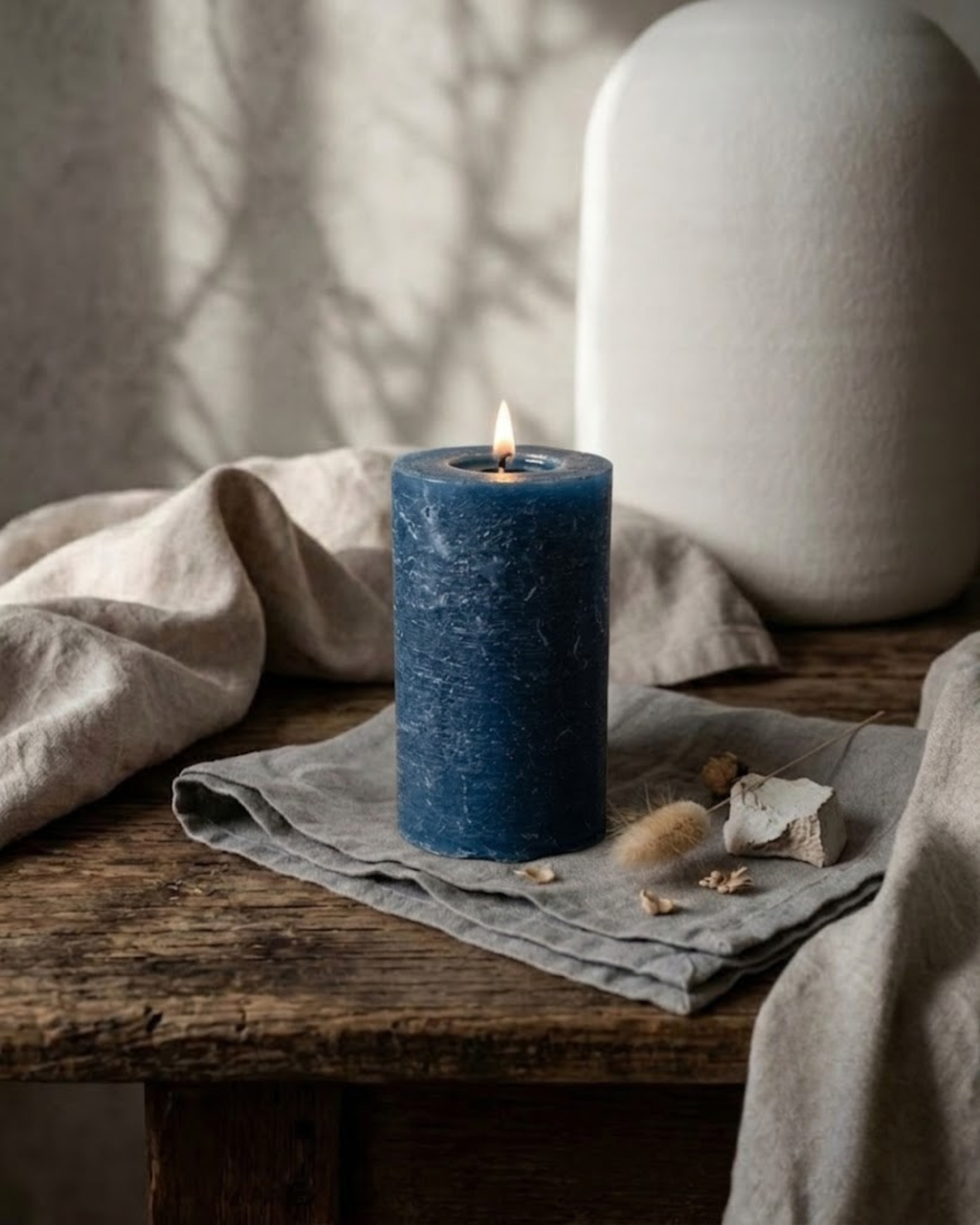 Textured Pillar Candle — Navy Blue