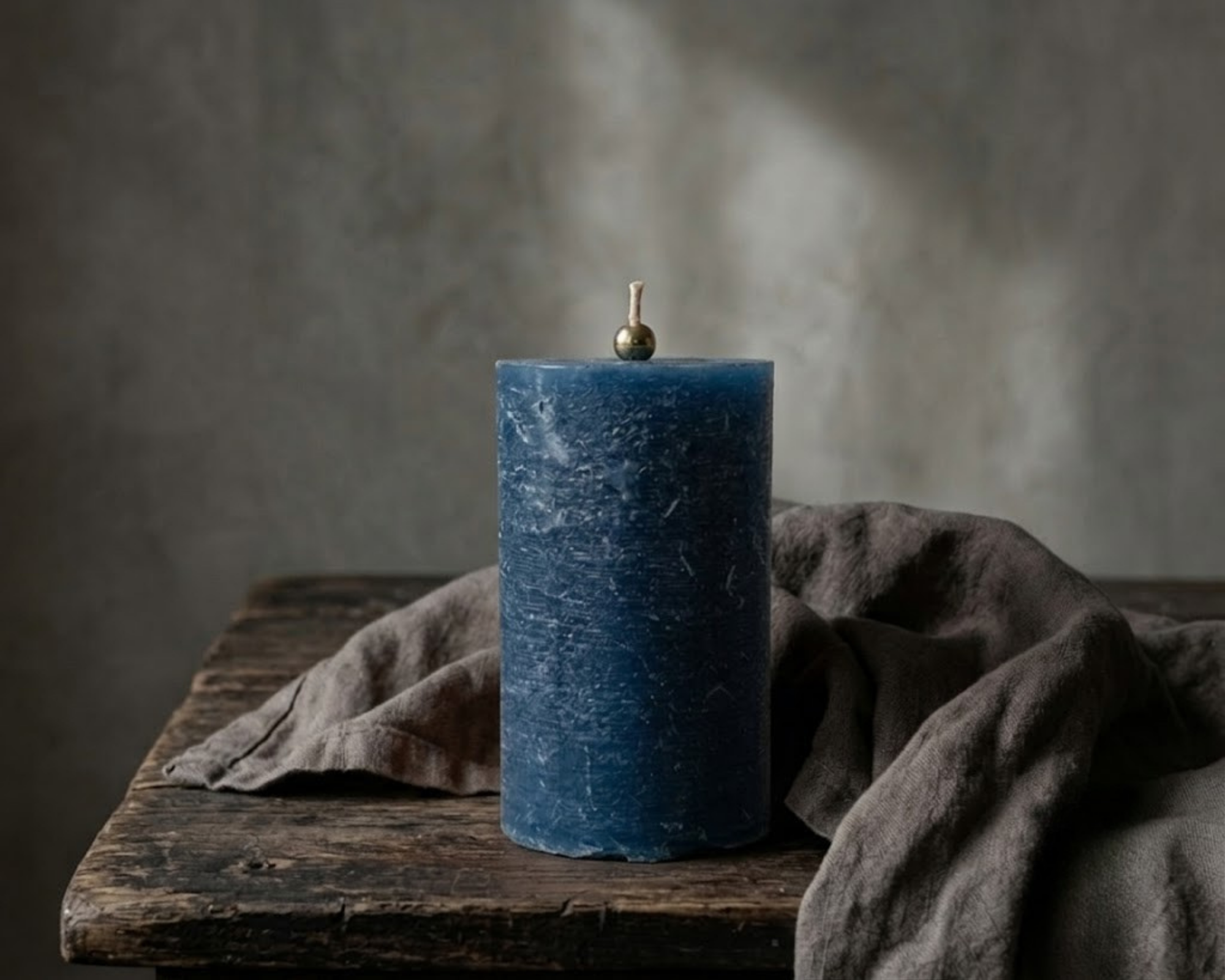 Textured Pillar Candle — Navy Blue