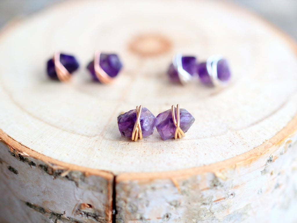 Raw Amethyst Comet Stud Earrings