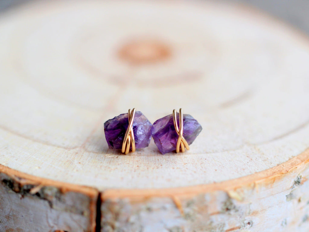 Raw Amethyst Comet Stud Earrings