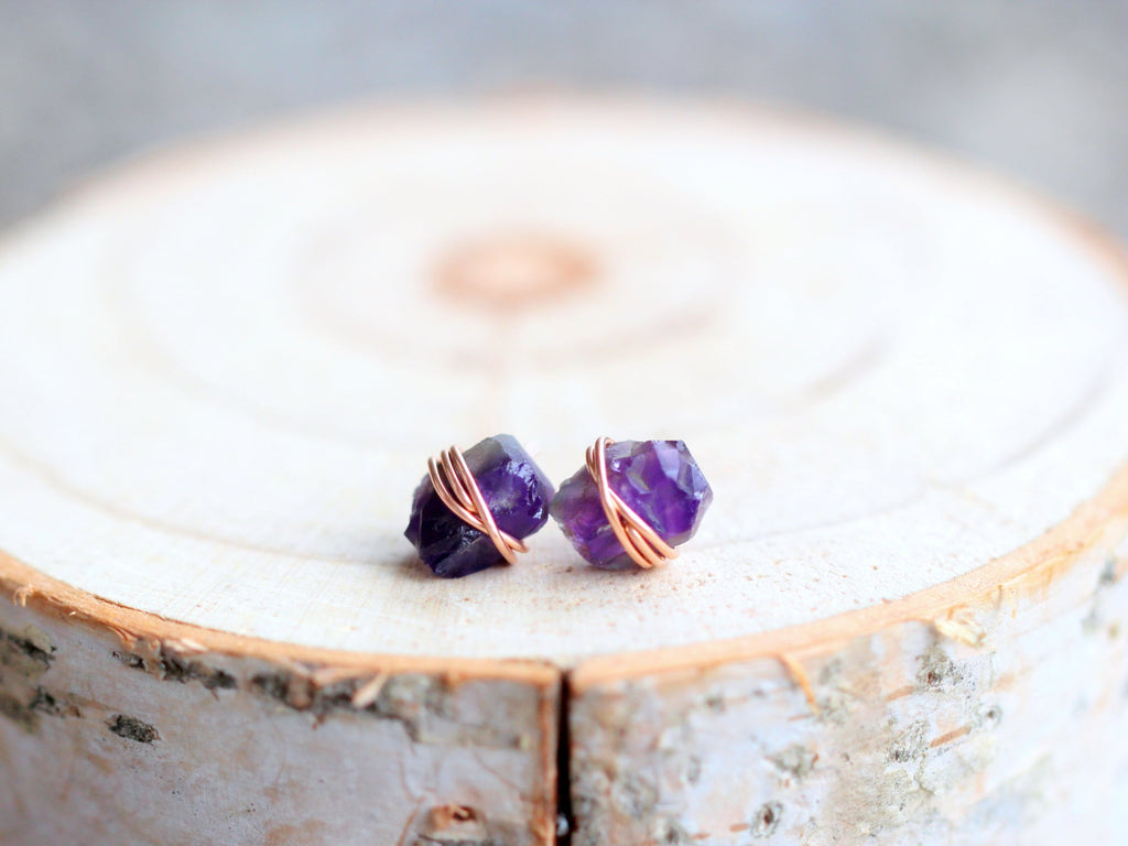 Raw Amethyst Comet Stud Earrings