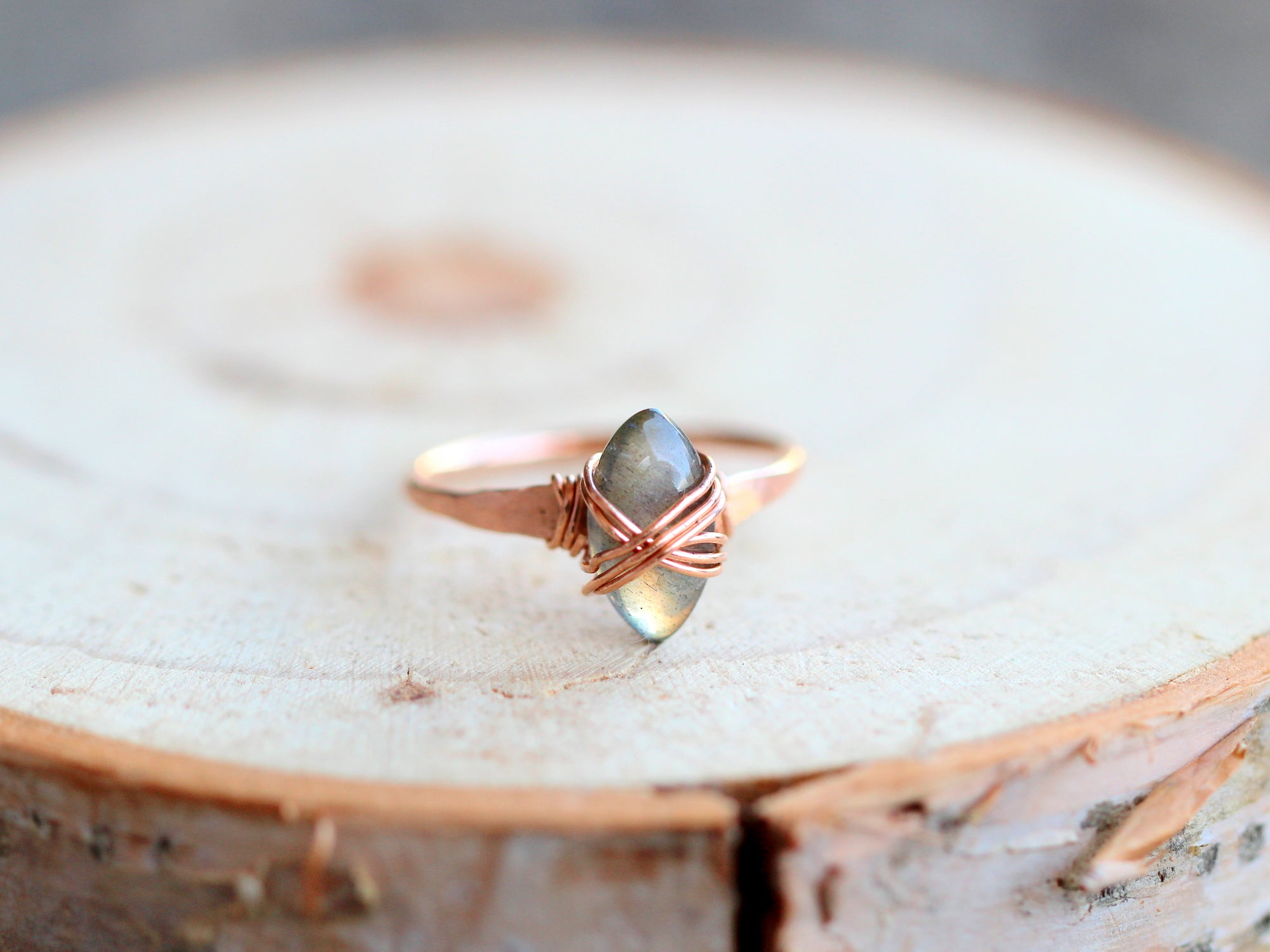 Labradorite Marquise Caged Ring