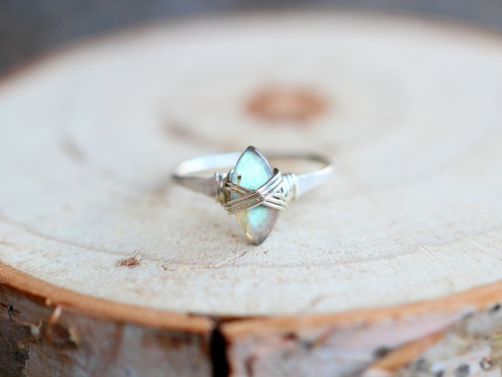 Labradorite Marquise Caged Ring