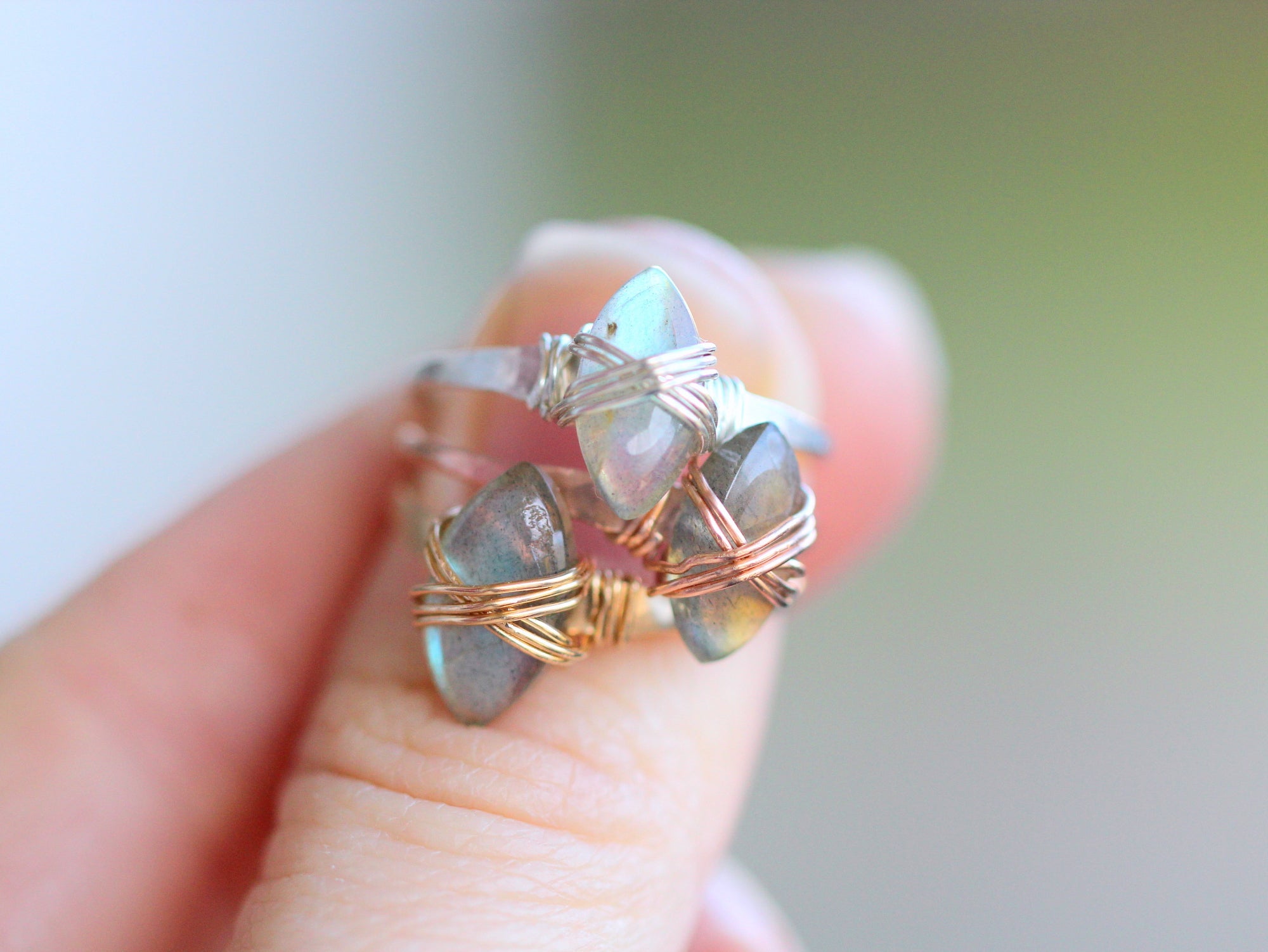 Labradorite Marquise Caged Ring