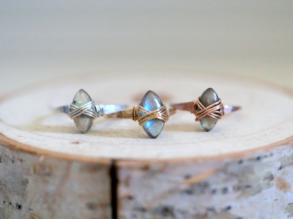Labradorite Marquise Caged Ring