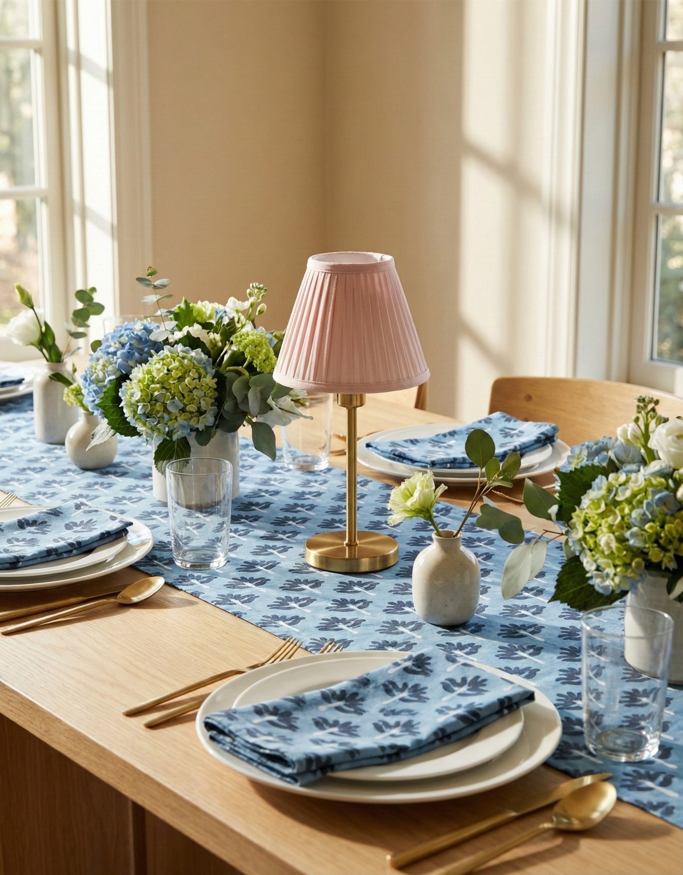Zeenat Linen Table Runner — Steel Blue