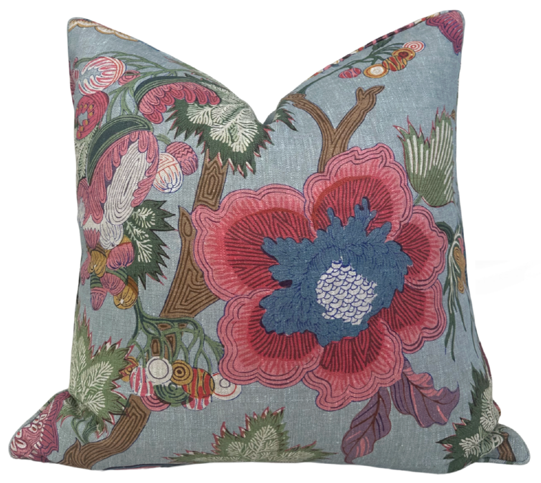 Indienne Jacobean Pillow Cover in Raspberry Teal, Thibaut Pillows