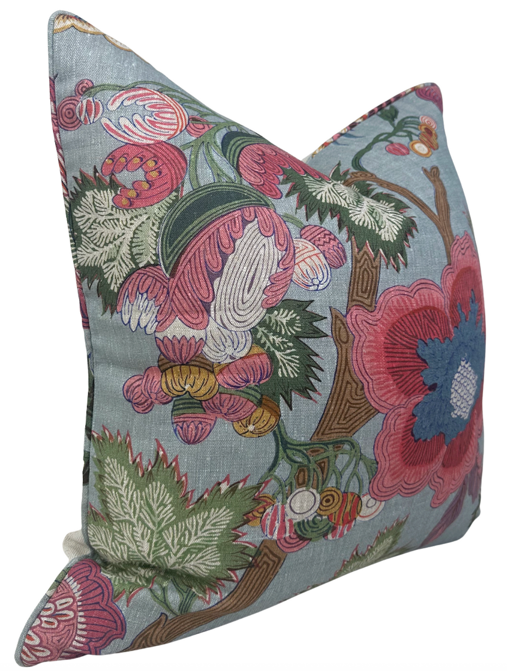 Indienne Jacobean Pillow Cover in Raspberry Teal, Thibaut Pillows