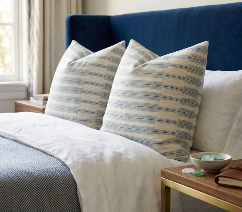 Indro Pillow Cover in Lake on Natural, Susan Connor Textiles