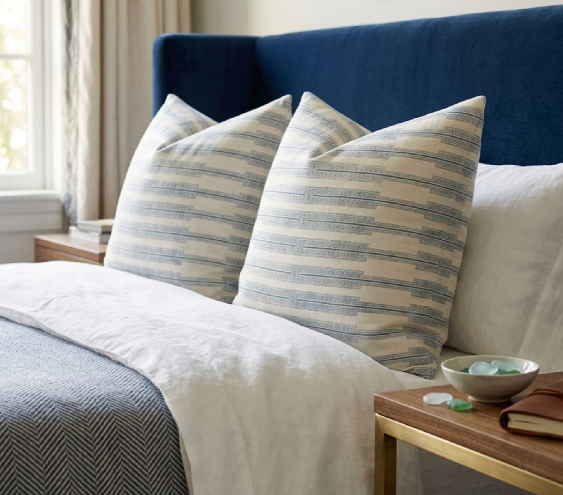 Indro Pillow Cover in Lake on Natural, Susan Connor Textiles