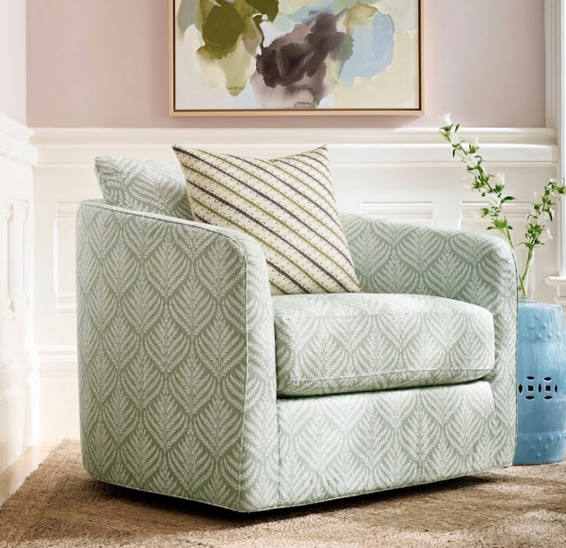 Ronnie Pillow Cover in Green, Schumacher Textiles
