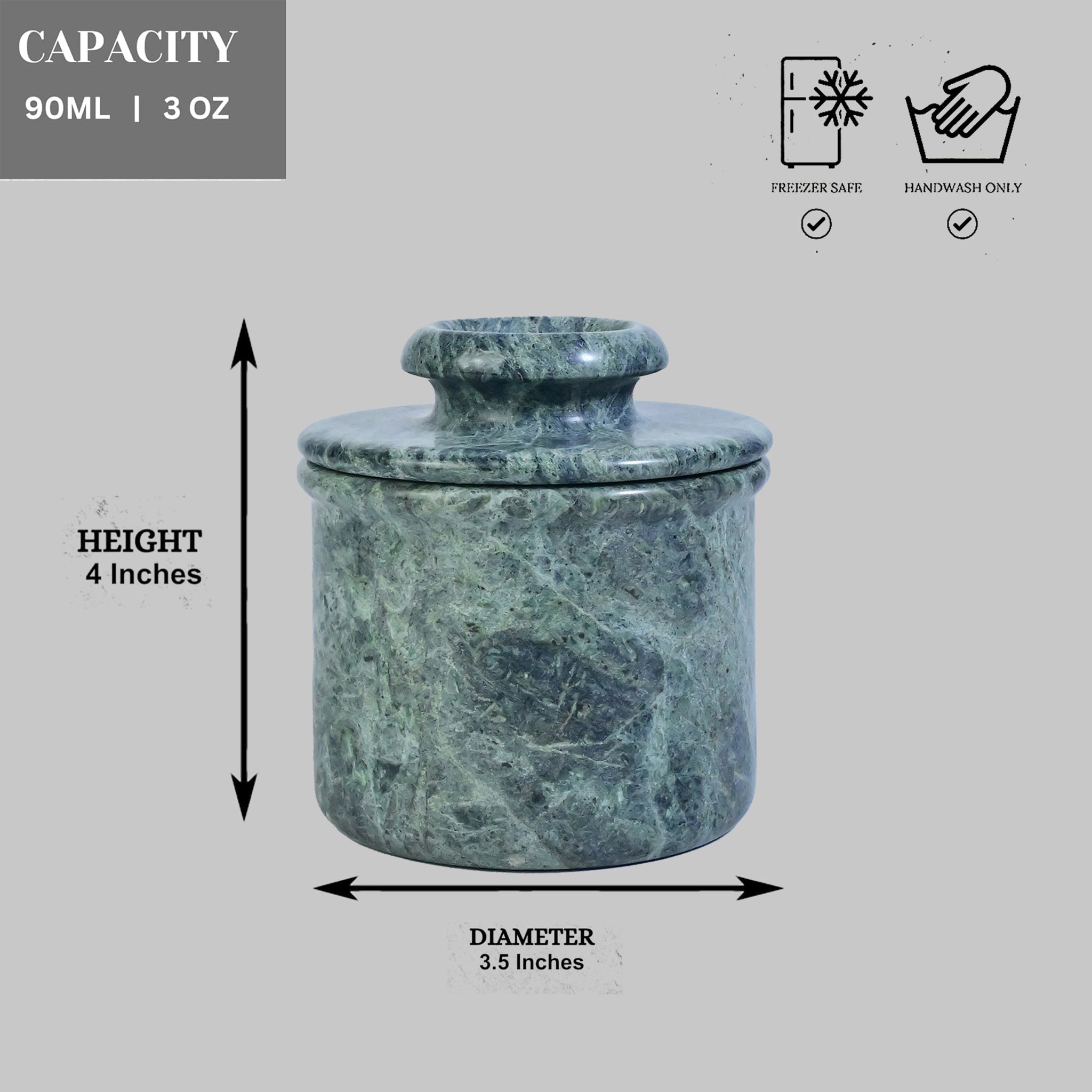 Jungle Green Marble Butter Keeper with Lid - Marble Butter Dish