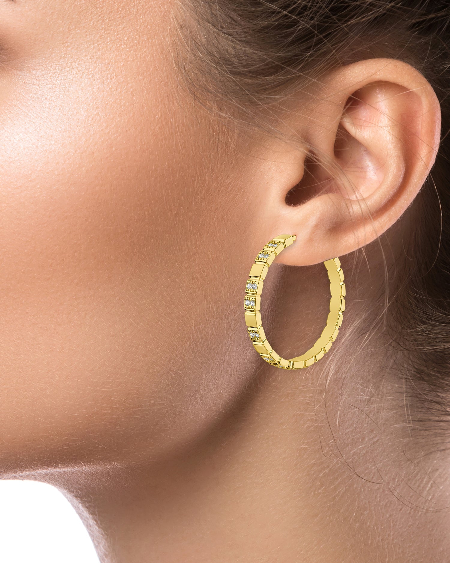 Round CZ Alternating Hoop Earrings