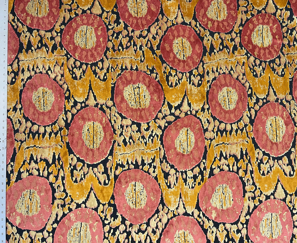 KAYA -IKAT EFFECT DESIGNER PATTERN CUT VELVET UPHOLSTERY FABRIC BY THE YARD