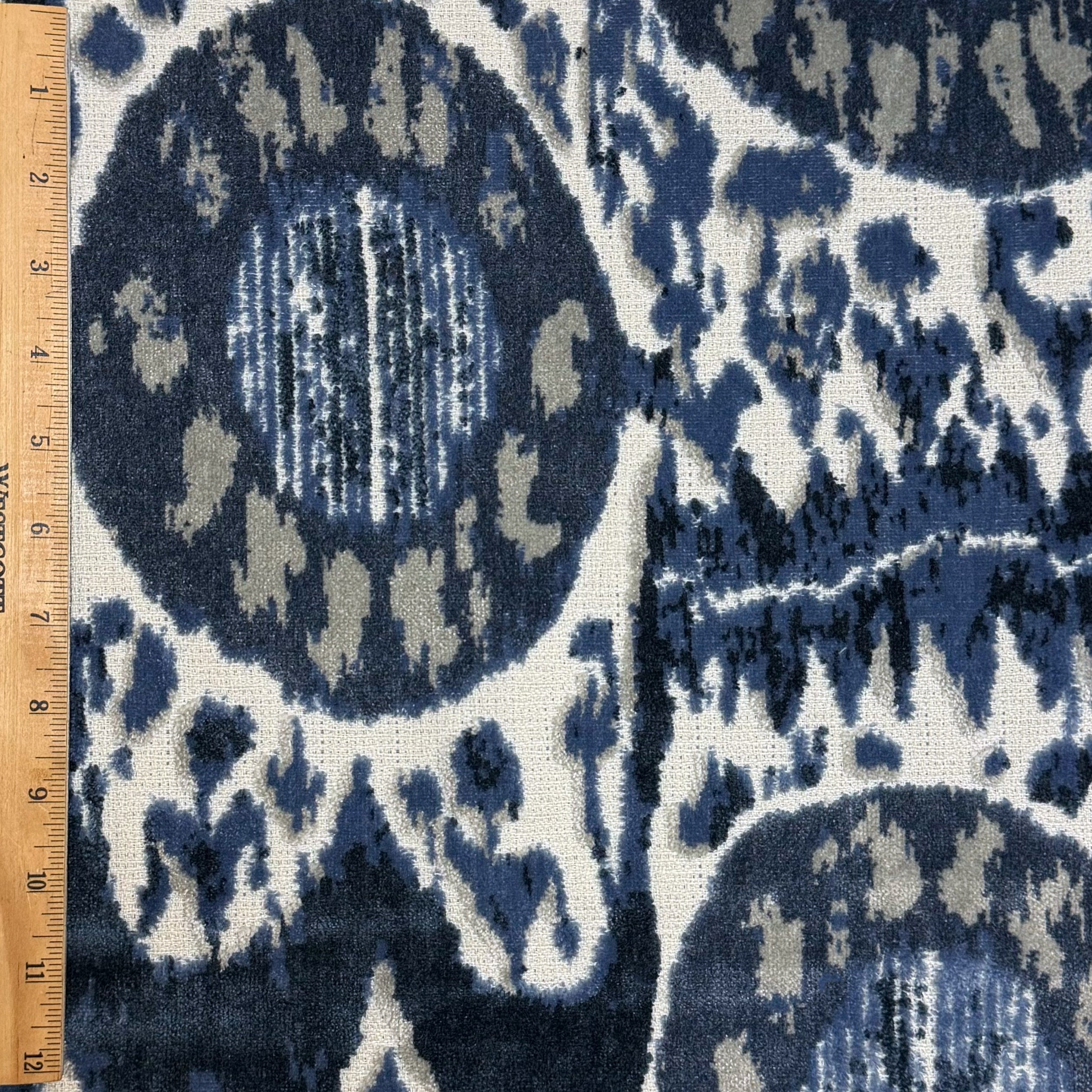 KAYA -IKAT EFFECT DESIGNER PATTERN CUT VELVET UPHOLSTERY FABRIC BY THE YARD