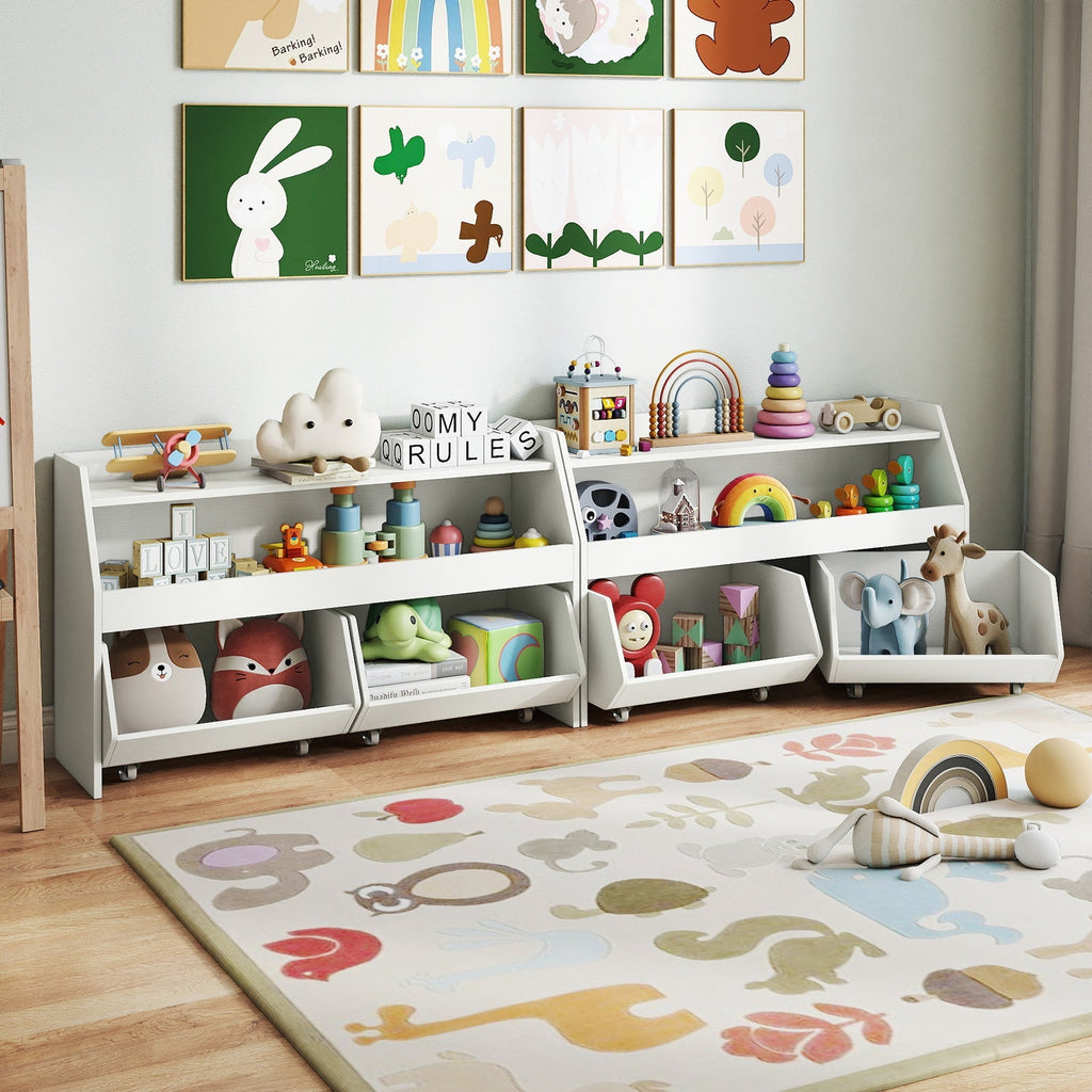 Kids Toy Storage Organizer Wooden Bookcase with 2 Movable Drawers