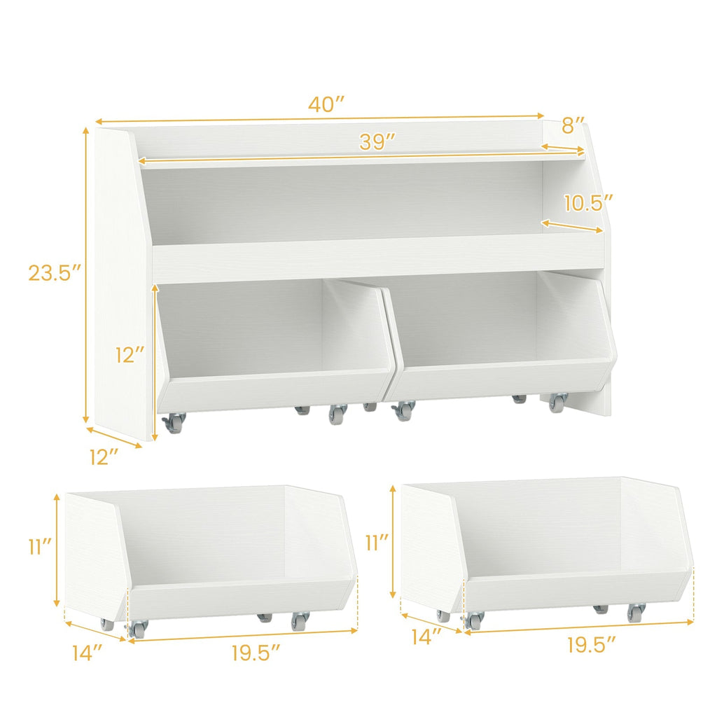 Kids Toy Storage Organizer Wooden Bookcase with 2 Movable Drawers