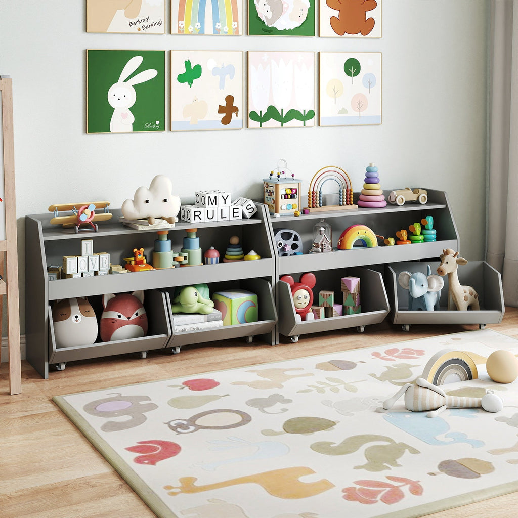 Kids Toy Storage Organizer Wooden Bookcase with 2 Movable Drawers