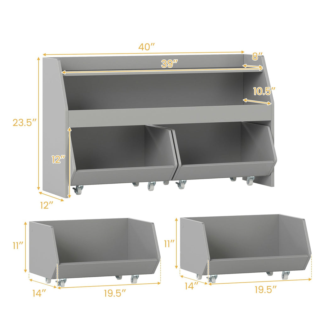 Kids Toy Storage Organizer Wooden Bookcase with 2 Movable Drawers