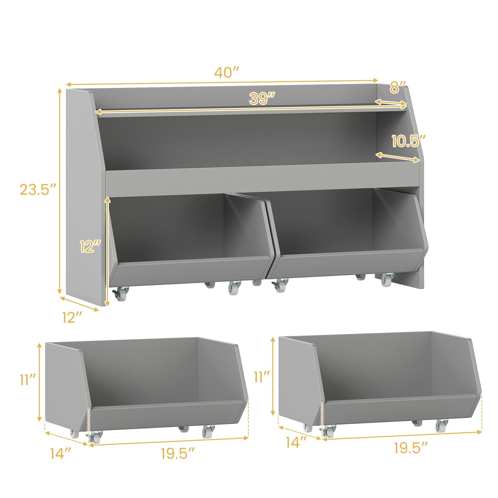 Kids Toy Storage Organizer Wooden Bookcase with 2 Movable Drawers