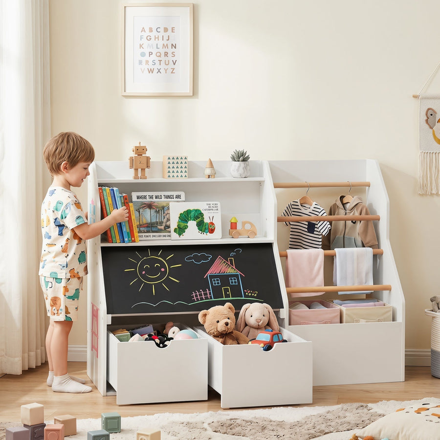 Kids Toy Storage Organizer with Flip-Up Blackboard