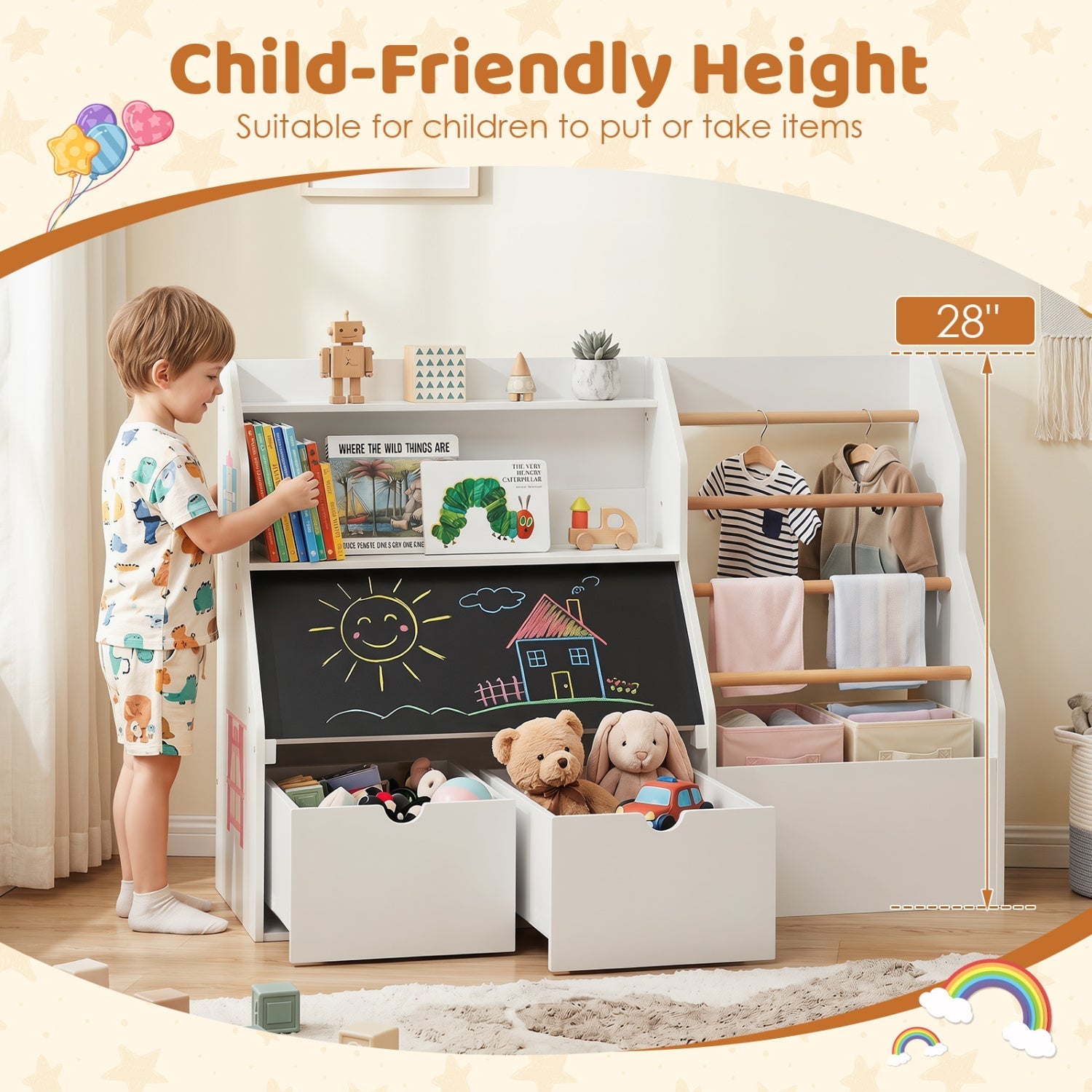 Kids Toy Storage Organizer with Flip-Up Blackboard
