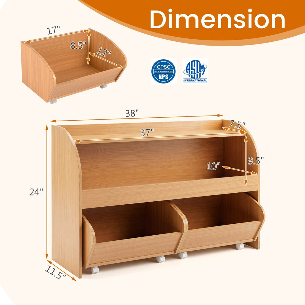 Kids Storage Organizer with Rolling Drawers & Bookshelf