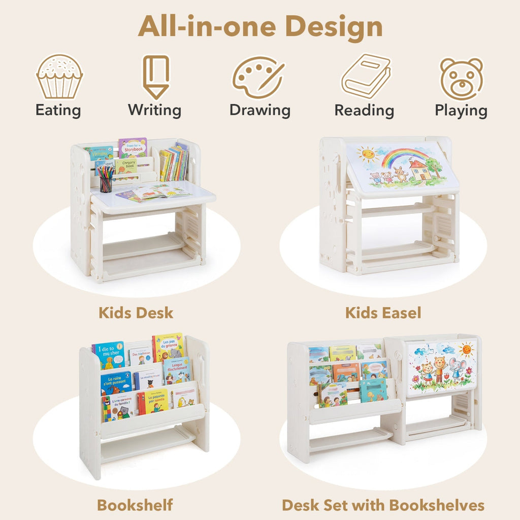 Kids Writing Desk & Chair Set with Side Bookshelves