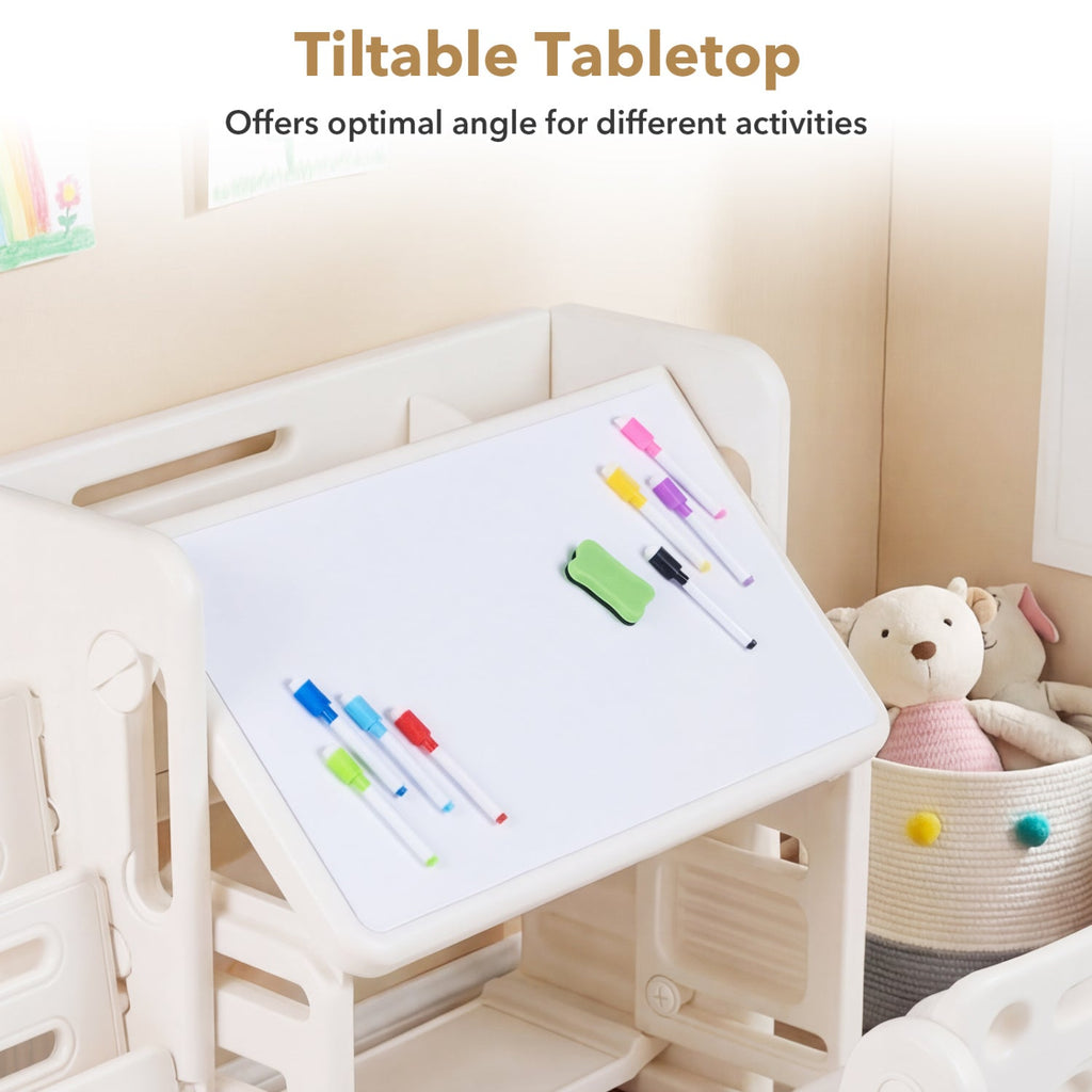 Kids Writing Desk & Chair Set with Side Bookshelves